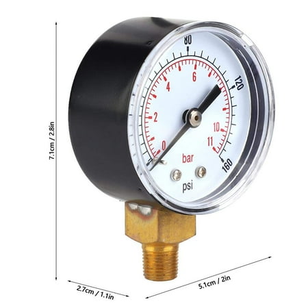 Pressure Gauge Clear Readings 1//8 BSPT Air Pressure Gauge for air 0-160psi 0-11bar